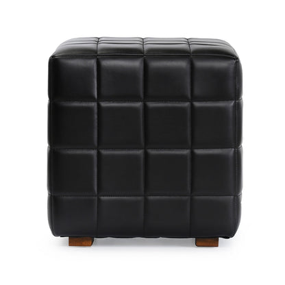 Carlo Leather Square Ottoman - Midnight Raven