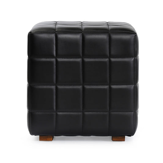 Carlo Leather Square Ottoman - Midnight Raven