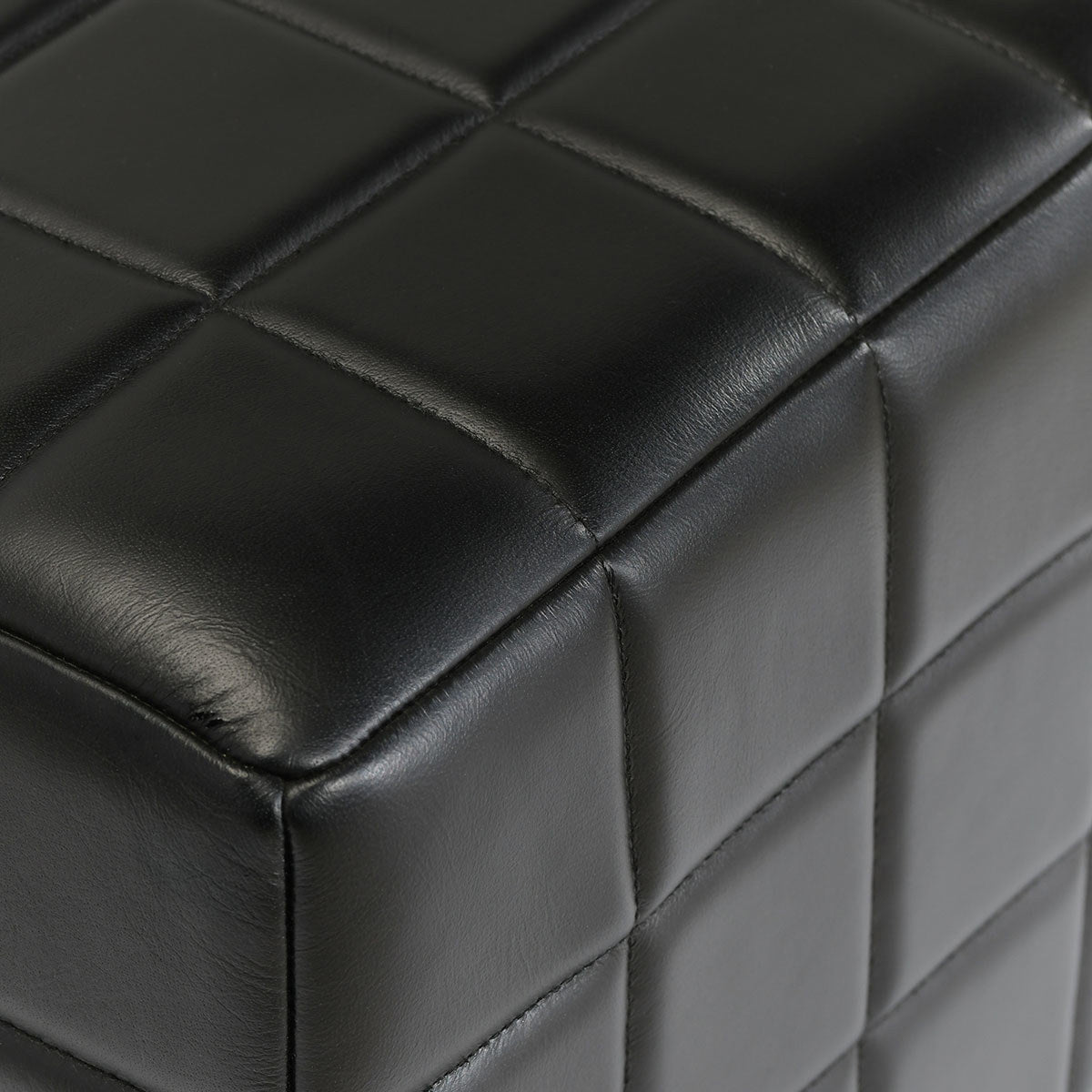 Carlo Leather Square Ottoman - Midnight Raven