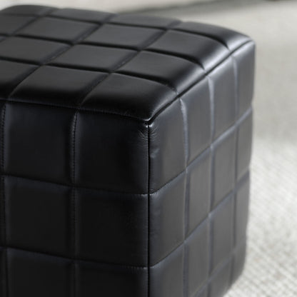 Carlo Leather Square Ottoman - Midnight Raven
