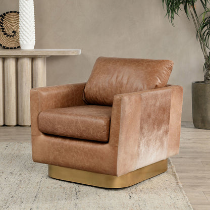 Lathe Leather/Hide Accent Chair - Sedona Brown