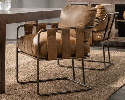 Strapling Leather Dining Chair - Sedona Brown