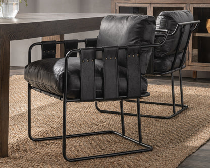Strapling Leather Dining Chair - Rustic Shadow