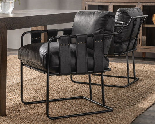 Strapling Leather Dining Chair - Rustic Shadow