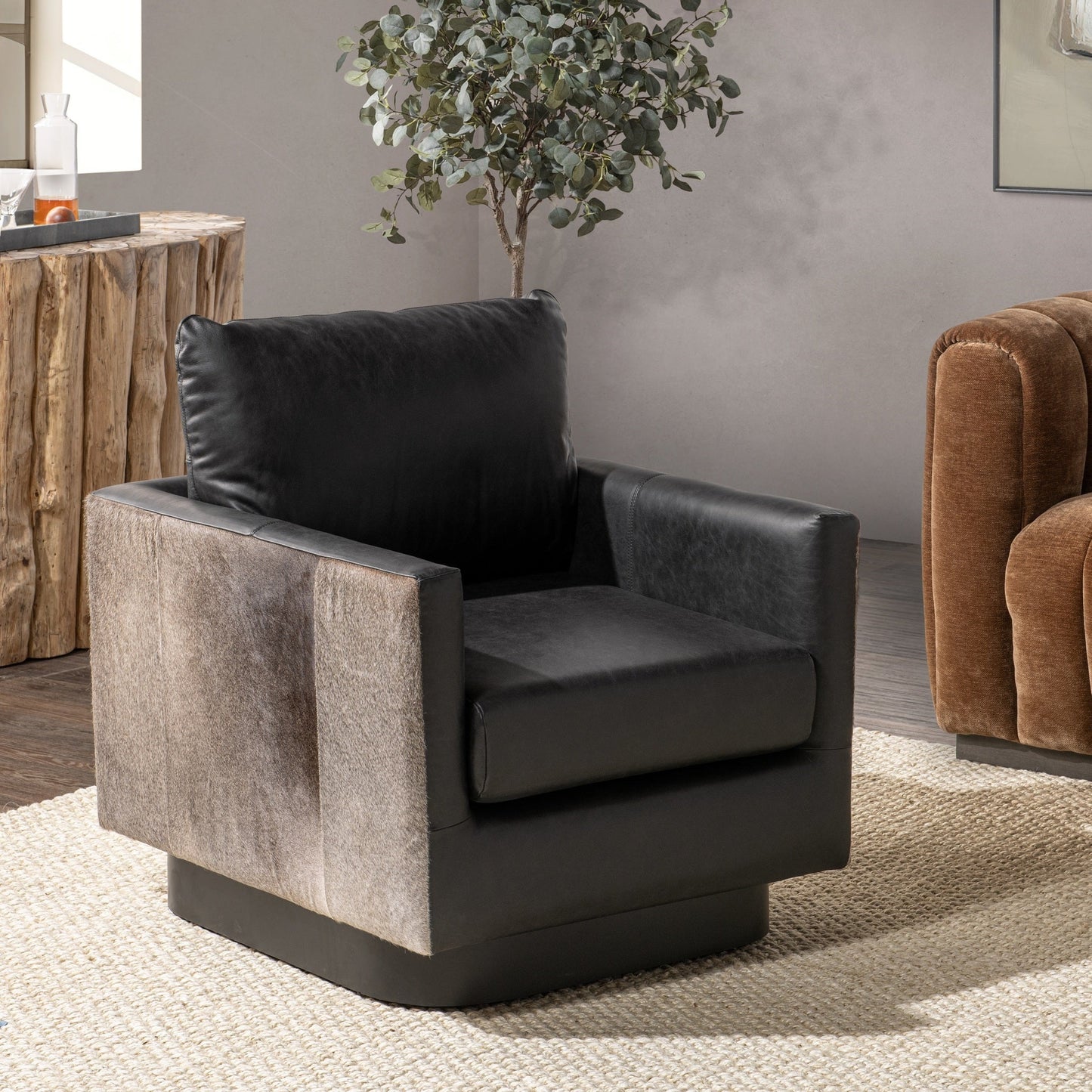Lathe Hide Accent Chair - Rustic Shadow