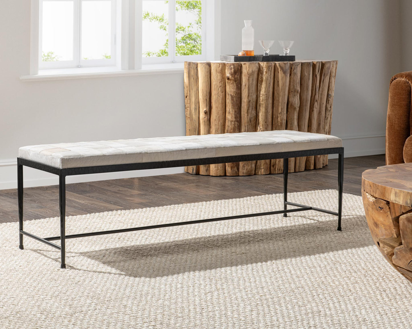 Achen Hide 60" Bench - Dusty Cream