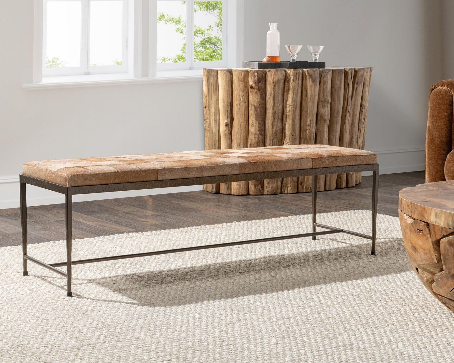 Achen Hide 60" Bench - Canyon Sand
