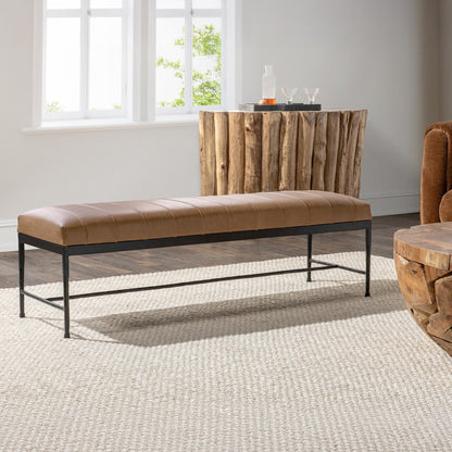 Madeleine Leather Bench - Dune Walnut