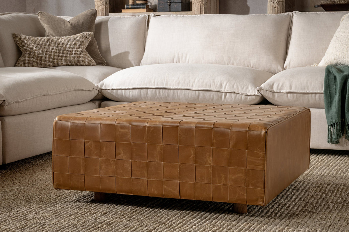 Aristo Leather Square Ottoman - Autum Maple