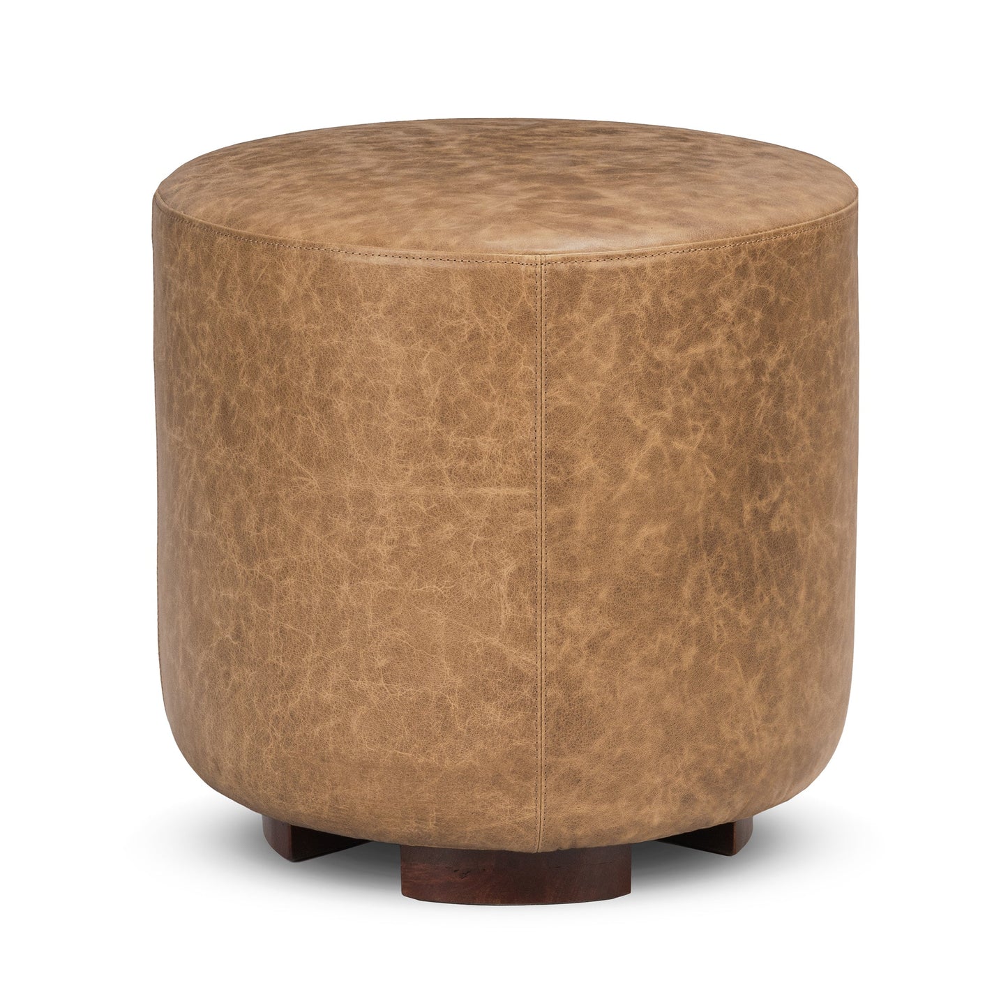 Millo Leather Round Ottoman - Sedona Brown