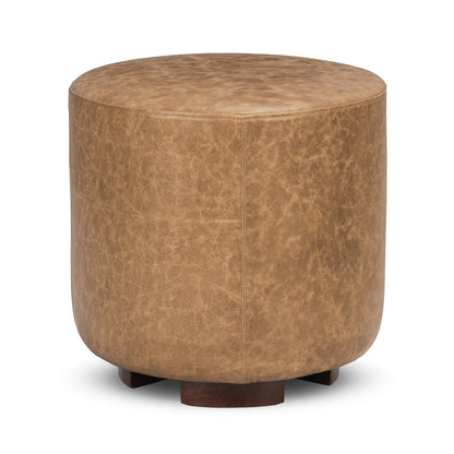 Millo Leather Round Ottoman - Sedona Brown