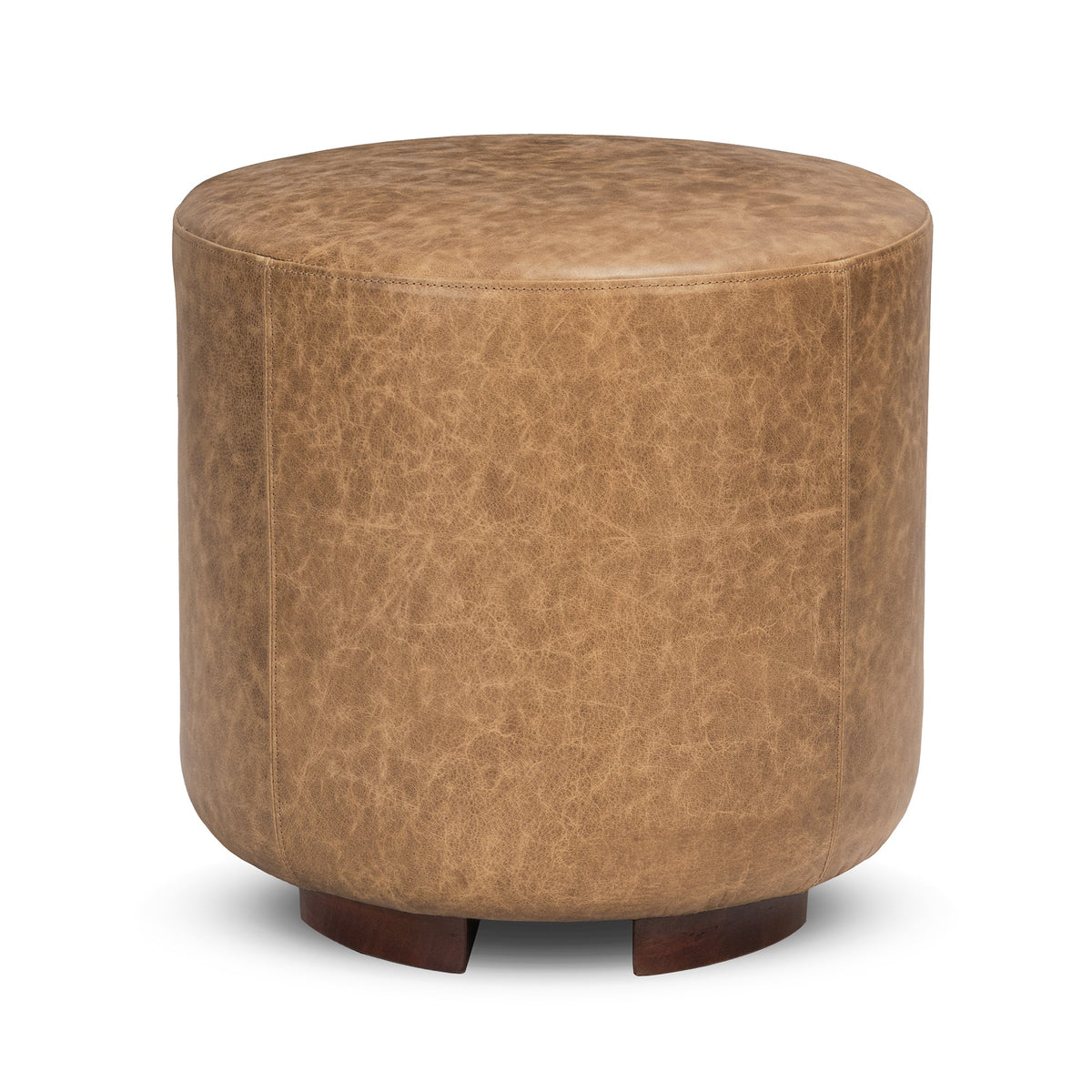 Millo Leather Round Ottoman - Sedona Brown