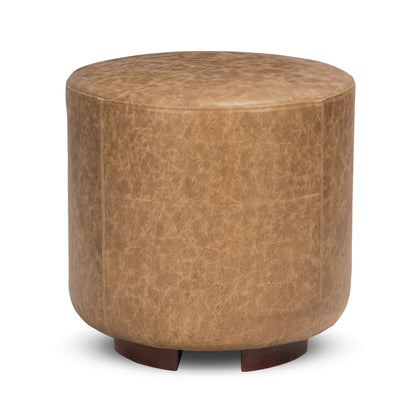 Millo Leather Round Ottoman - Sedona Brown