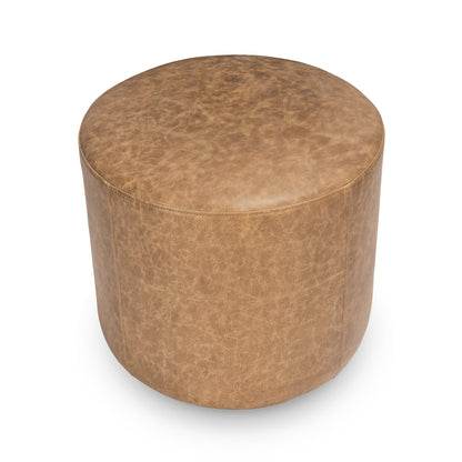 Millo Leather Round Ottoman - Sedona Brown