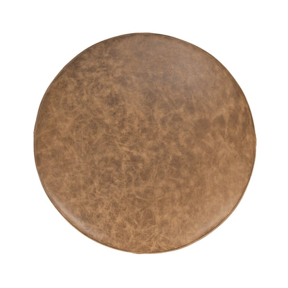 Millo Leather Round Ottoman - Sedona Brown