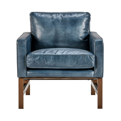 Chazzie Leather Club Chair - Ocean Blue
