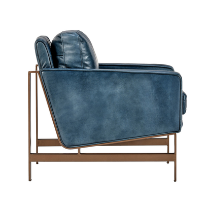 Chazzie Leather Club Chair - Ocean Blue