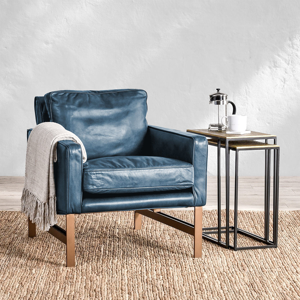 Chazzie Leather Club Chair - Ocean Blue