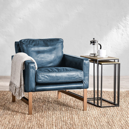 Chazzie Leather Club Chair - Ocean Blue