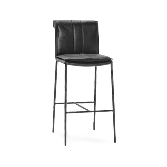 Mayer Leather Bar Stool - Jet Black