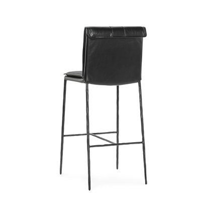 Mayer Leather Bar Stool - Jet Black