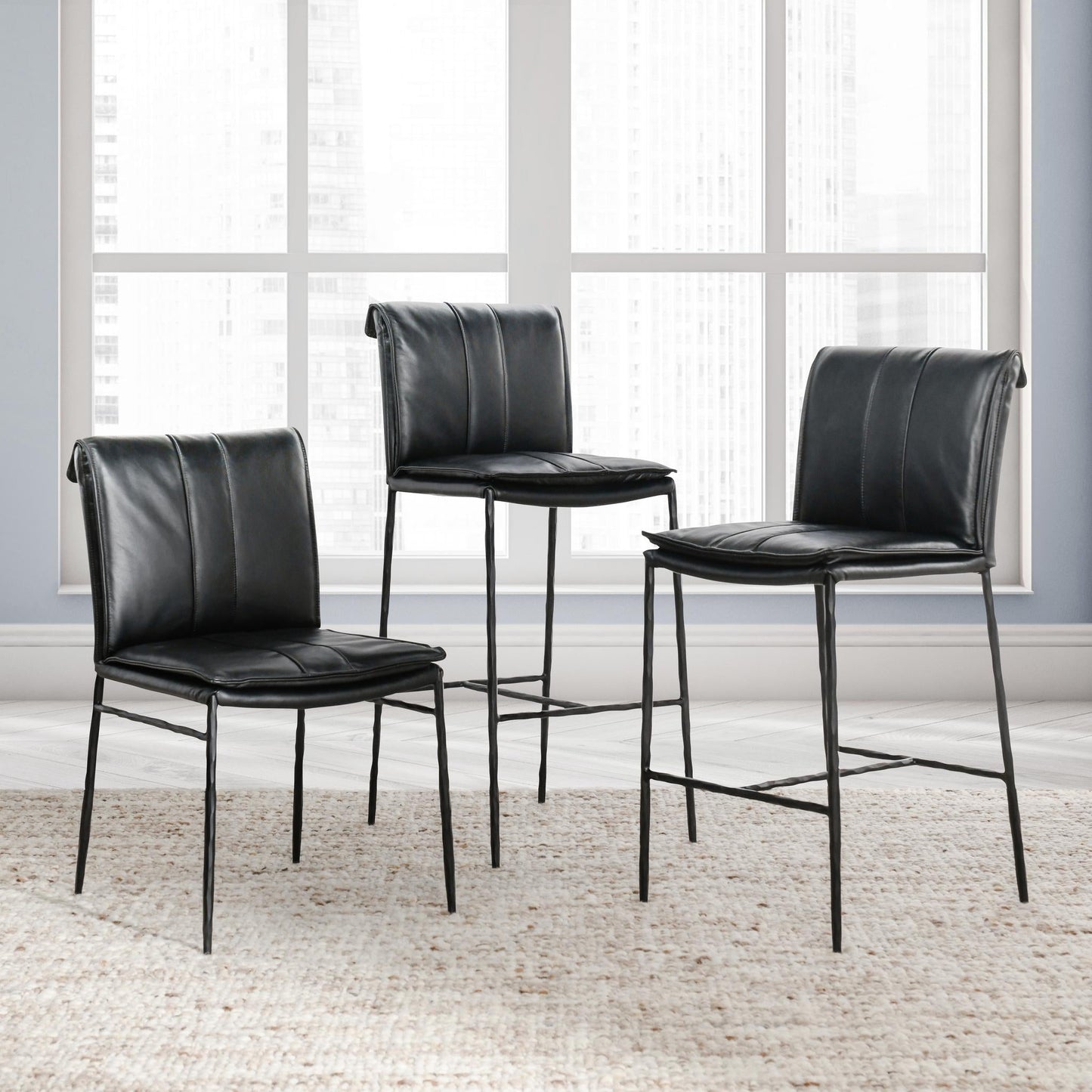 Mayer Leather Bar Stool - Jet Black