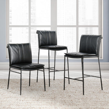 Mayer Leather Bar Stool - Jet Black