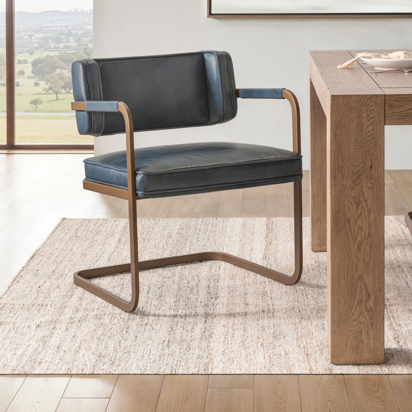 Fonda Leather Dining Chair - Ocean Blue