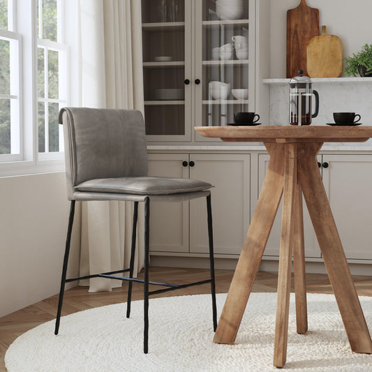 Mayer Leather Counter Stool - Pewter Gray