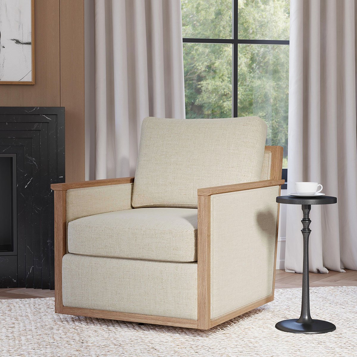 Norman Upholstered Swivel Chair - Natural