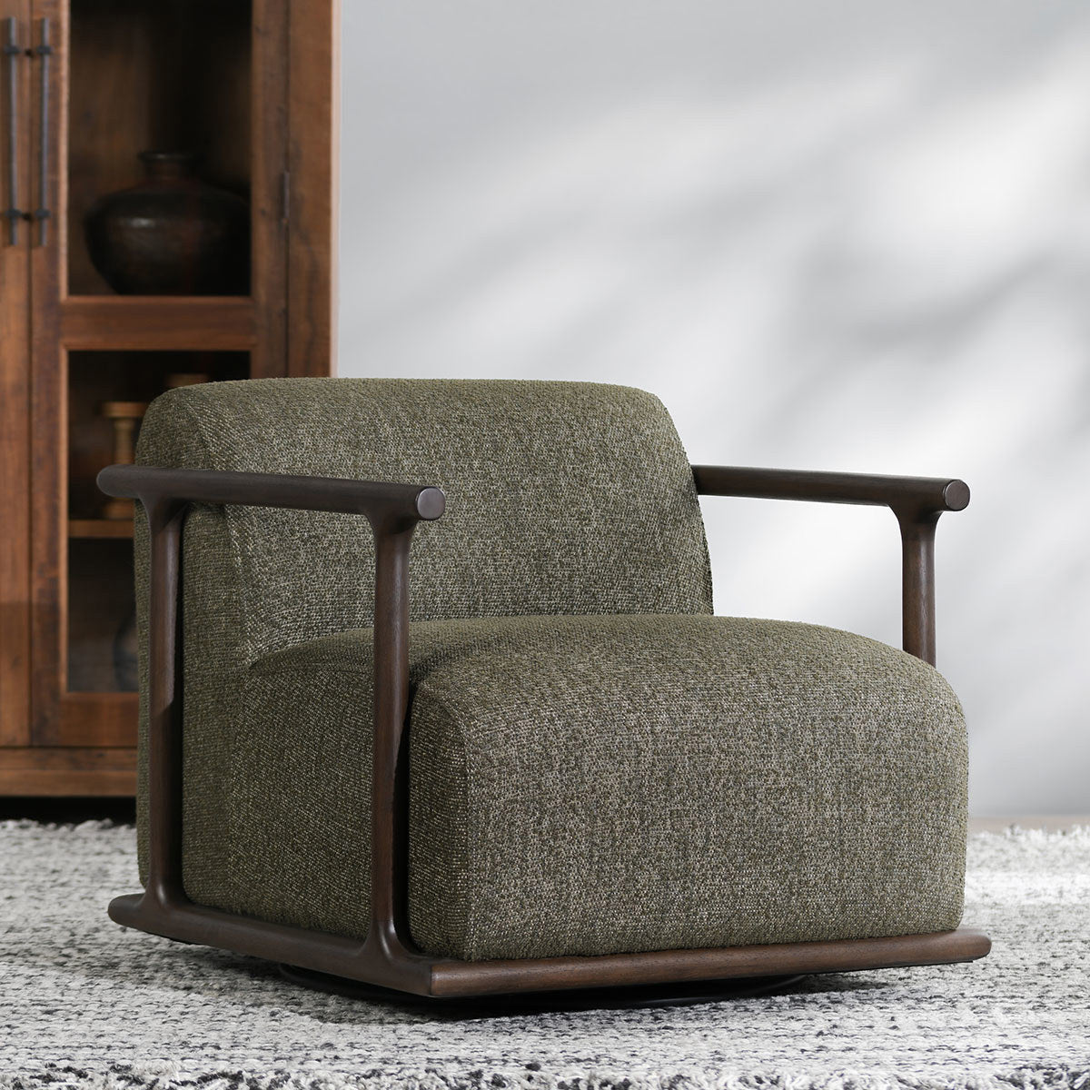 Lucia Upholstered Swivel Chair - Kale Green