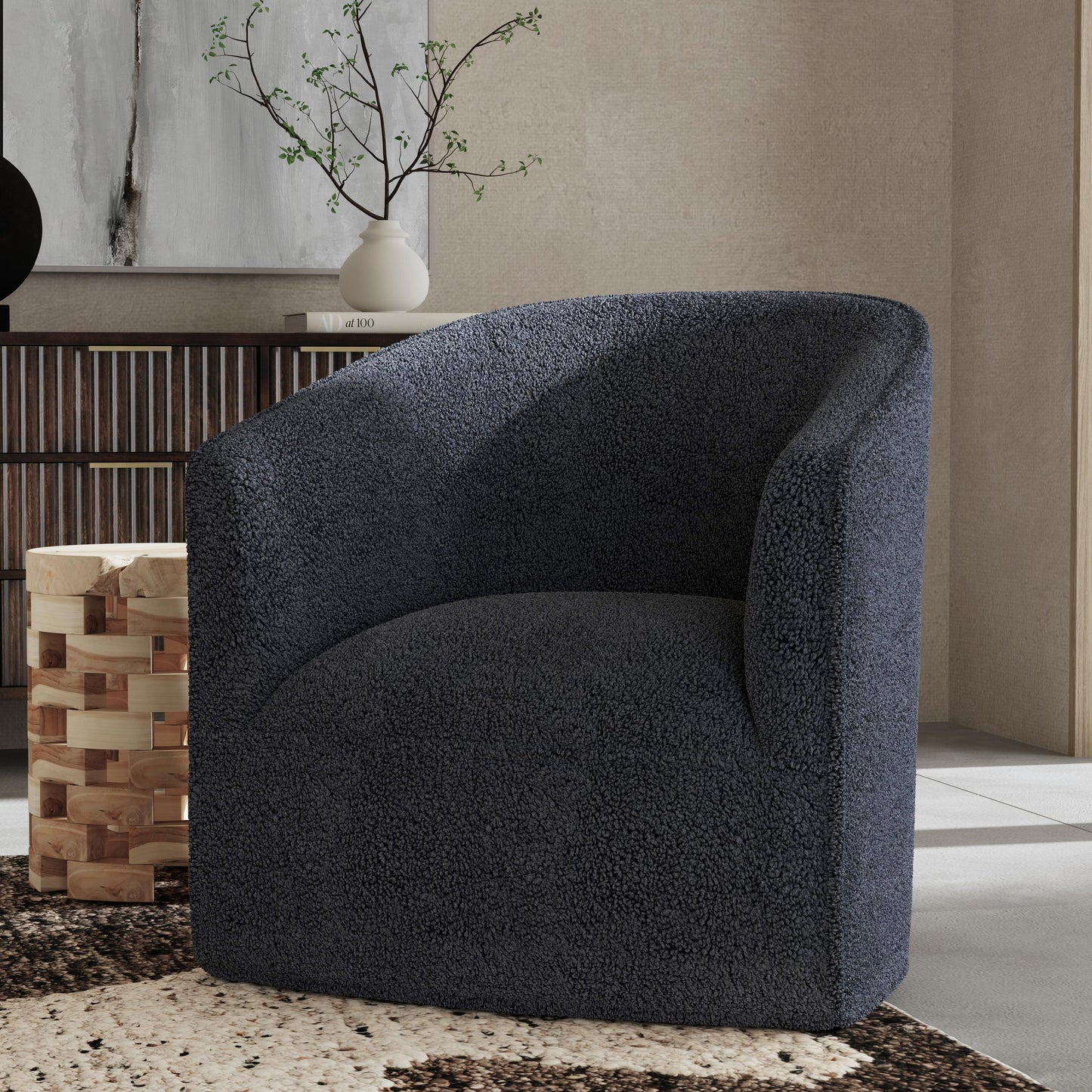 Valencia Upholstered Swivel Chair - Blue