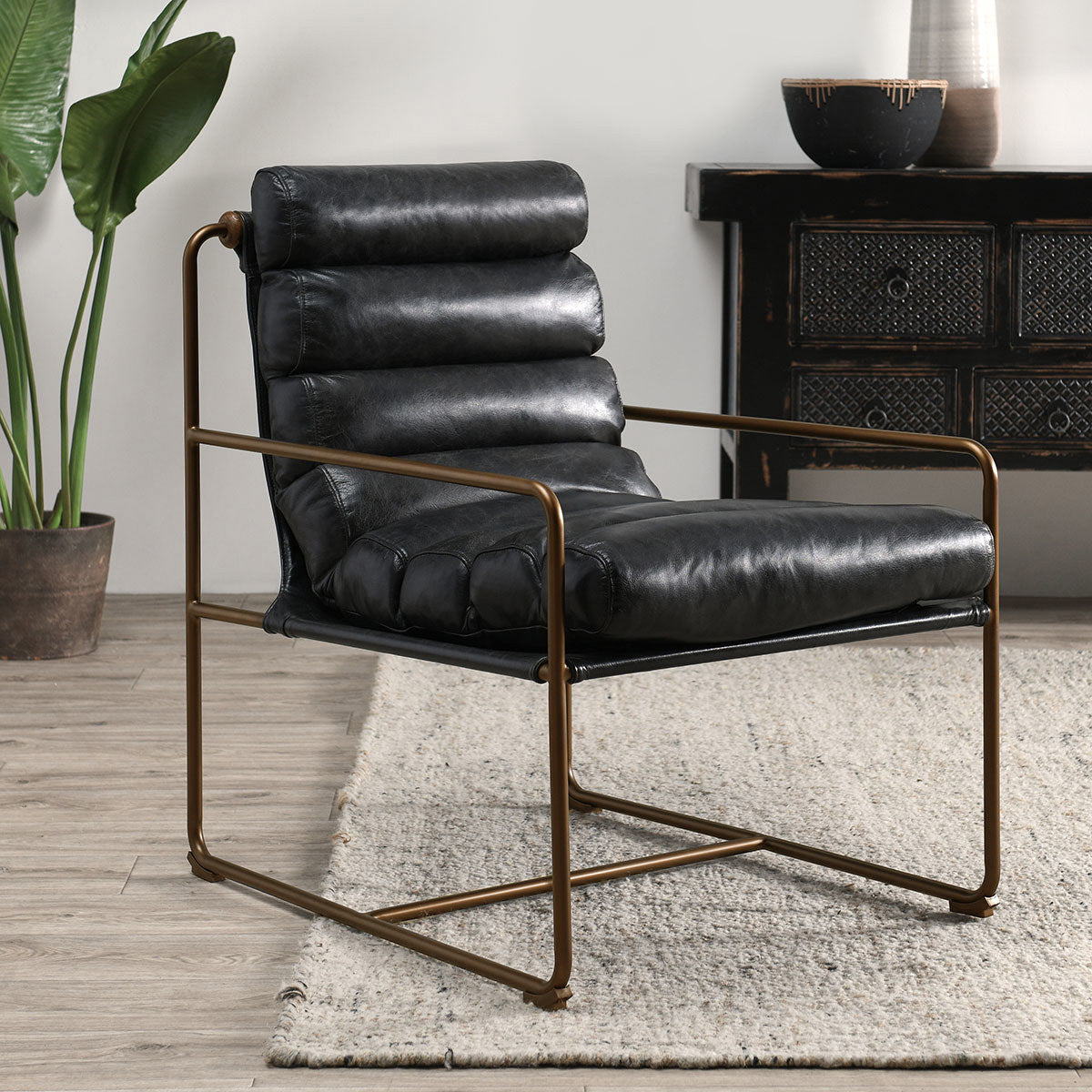 Argo Leather Accent Chair - Jet Black