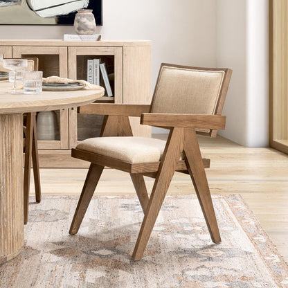 Dolton Upholstered Dining Armchair - Beige/Natural
