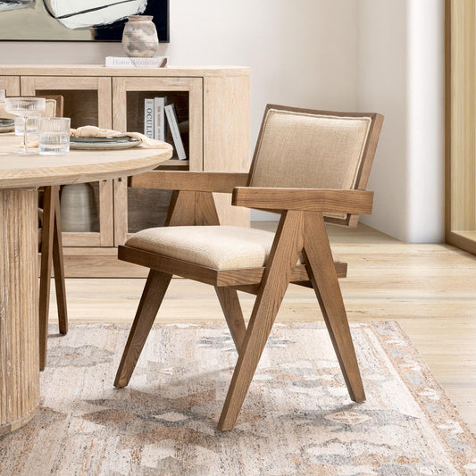 Dolton Upholstered Dining Armchair - Beige/Natural