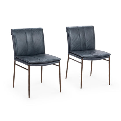 Mayer Leather Dining Chair Set of 2 - Ocean Blue