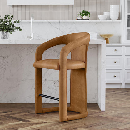 Archie Leather Counter Stool - Maple Brown