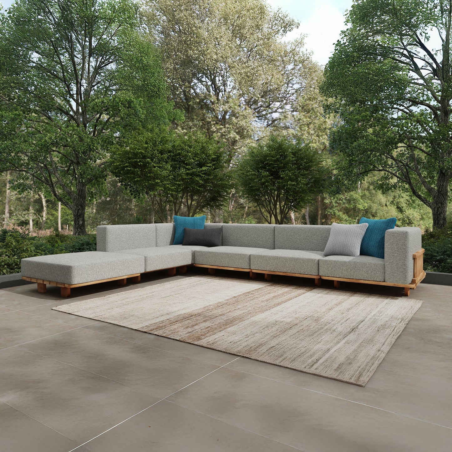Hudson Outdoor 6pc Sectional - Natural/Gray