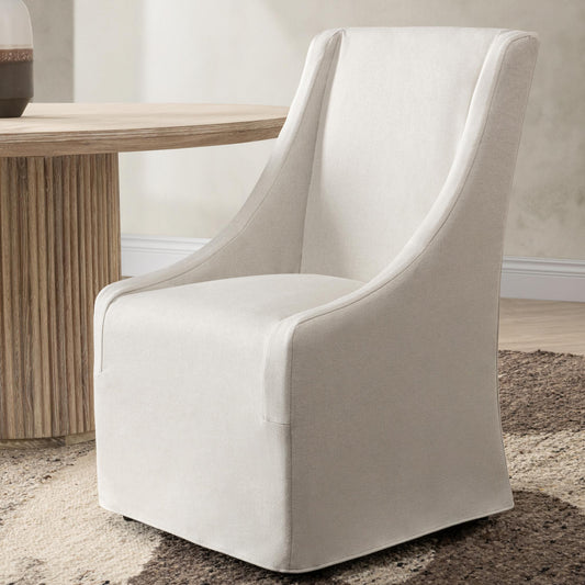 Warwick Upholstered Rolling Dining Chair - Stone Beige