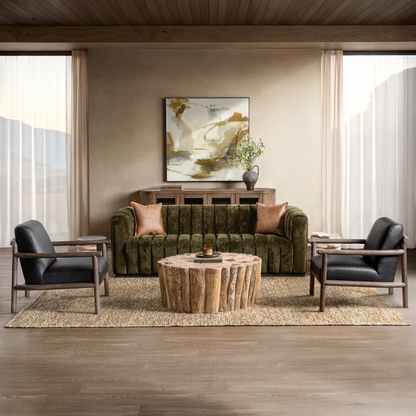Vanty Upholstered Sofa - Olive Green