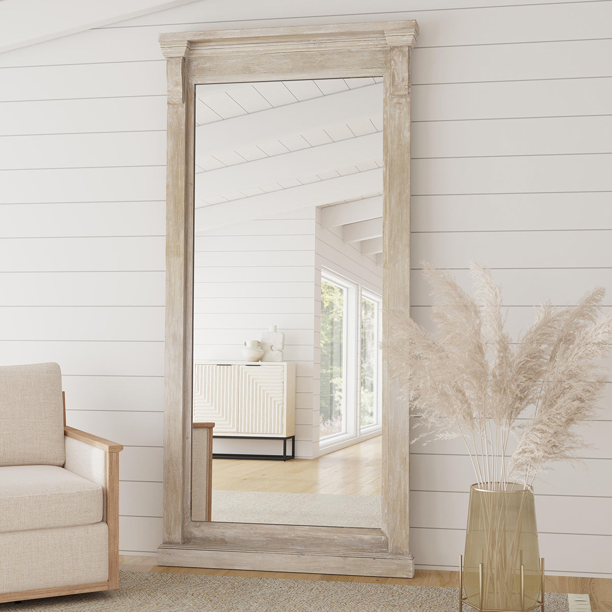 Adelaide Floor Mirror - Natural Cream Wash