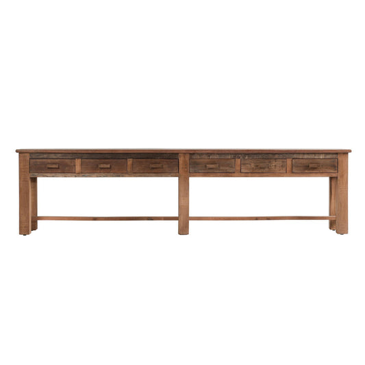Ezra Reclaimed Wood  6Dwr Console Table - Natural