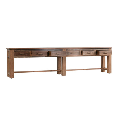 Ezra Reclaimed Wood  6Dwr Console Table - Natural