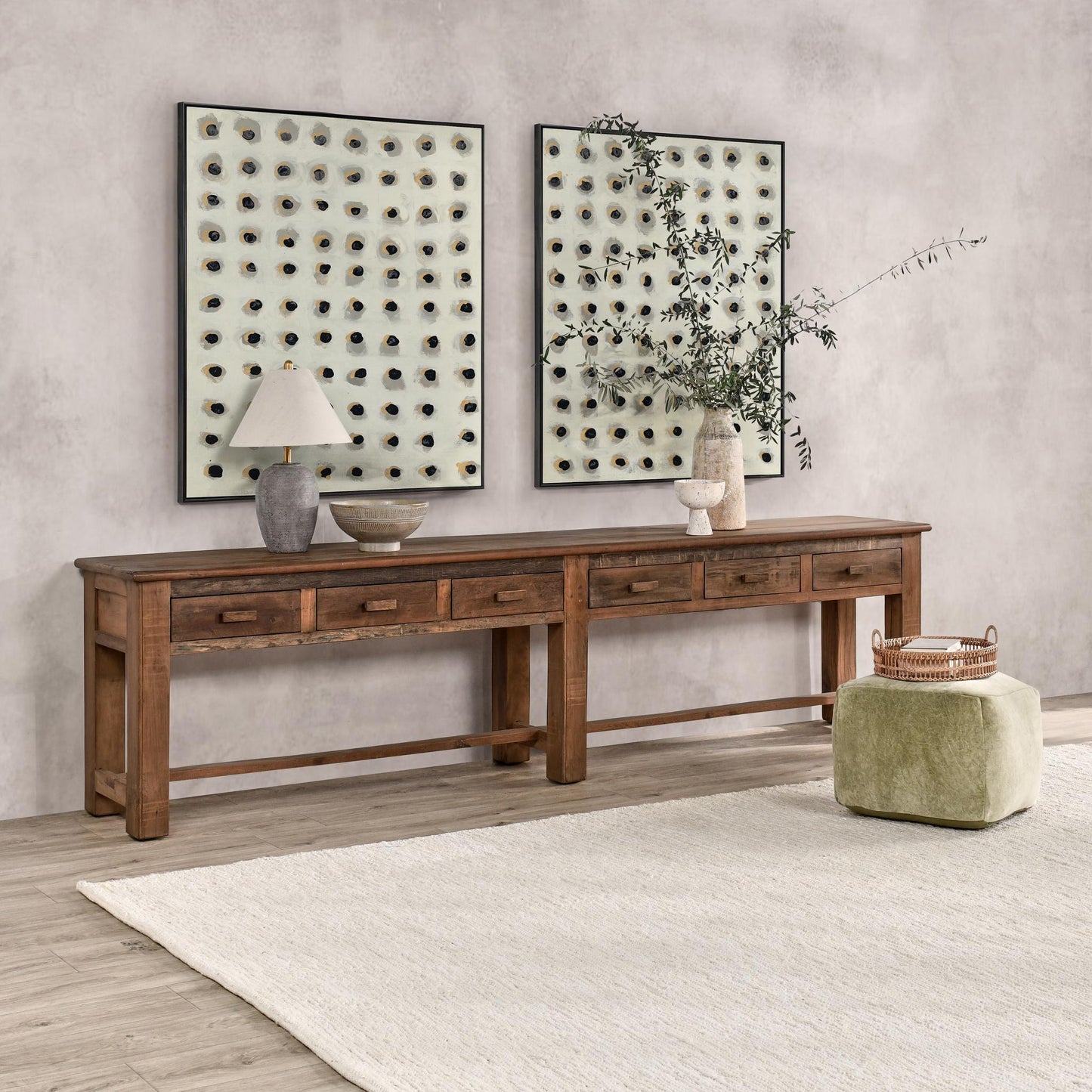 Ezra Reclaimed Wood  6Dwr Console Table - Natural
