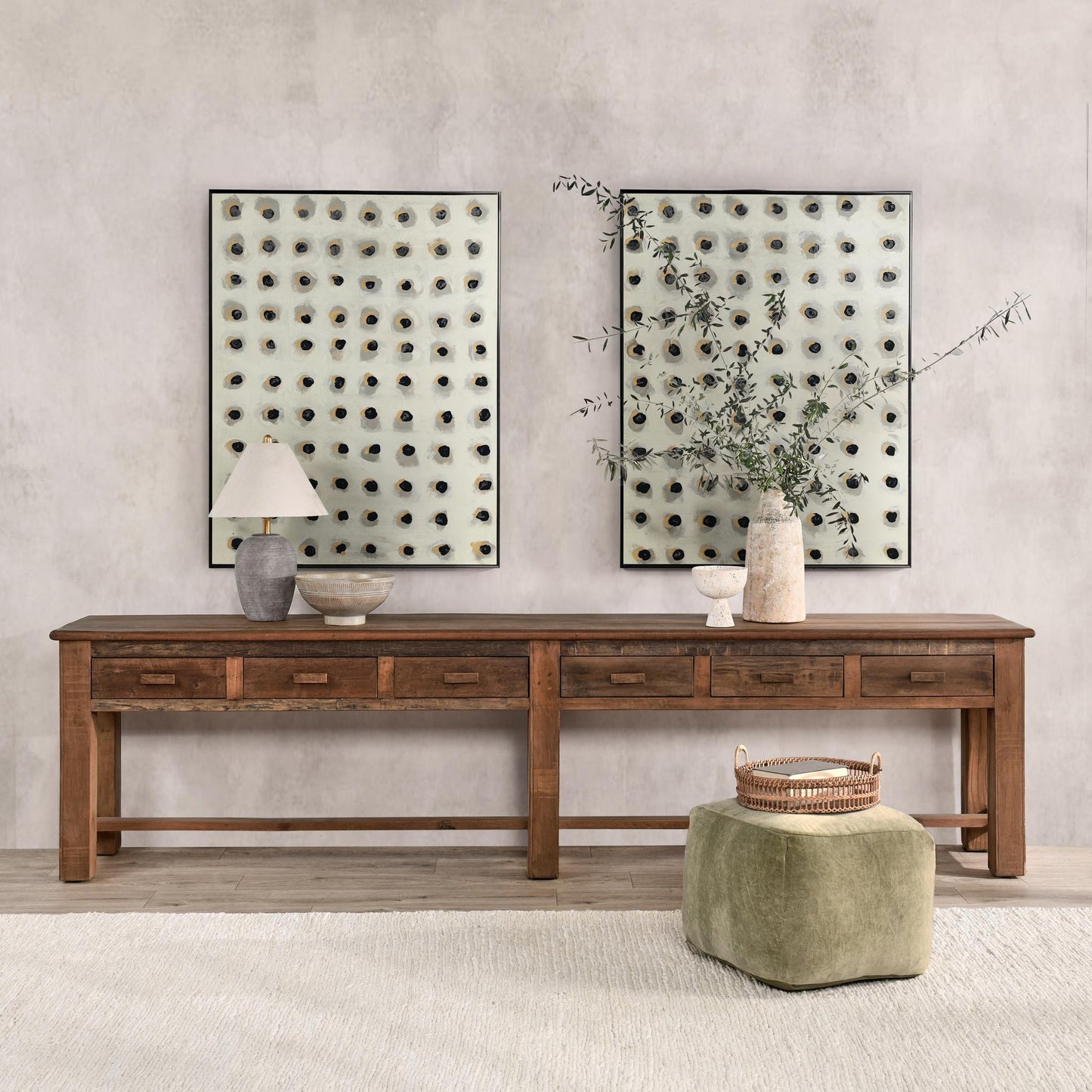 Ezra Reclaimed Wood  6Dwr Console Table - Natural