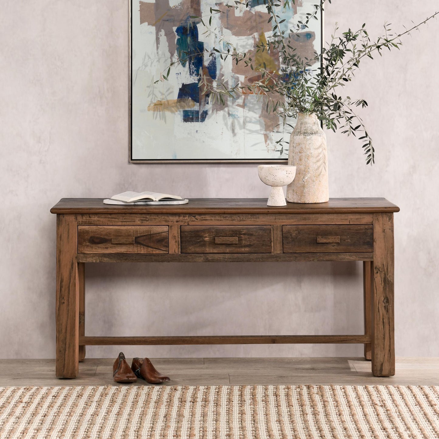 Ezra Reclaimed Wood  3Dwr Console Table - Natural