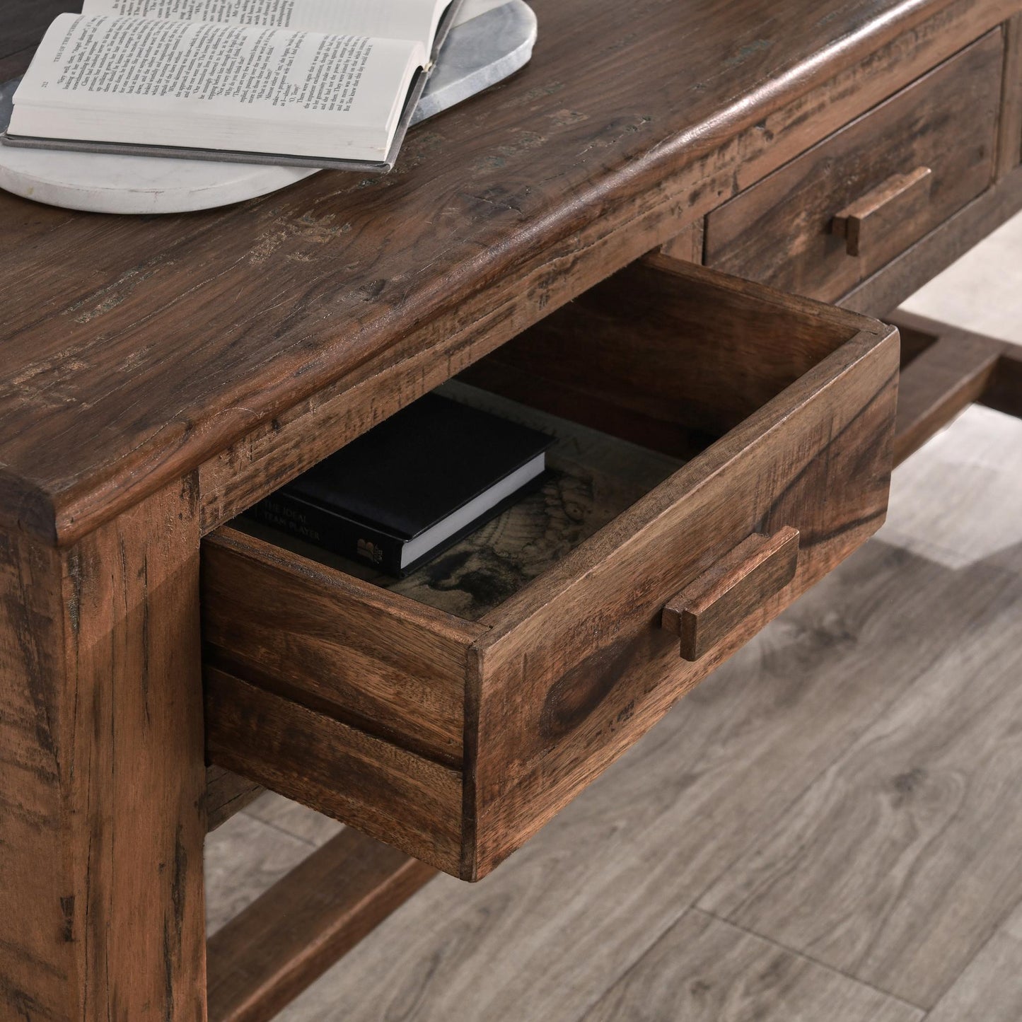 Ezra Reclaimed Wood  3Dwr Console Table - Natural
