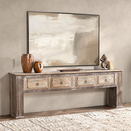 Qena Reclaimed Wood 4Dwr Console Table - Butterwood Blend