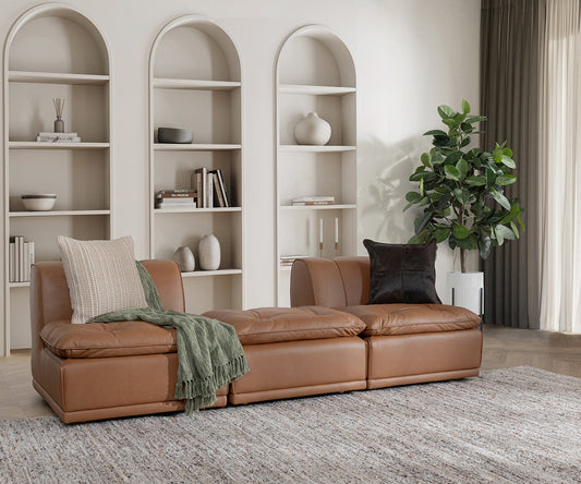 Haven Leather Armless Chair - Toffee Brown