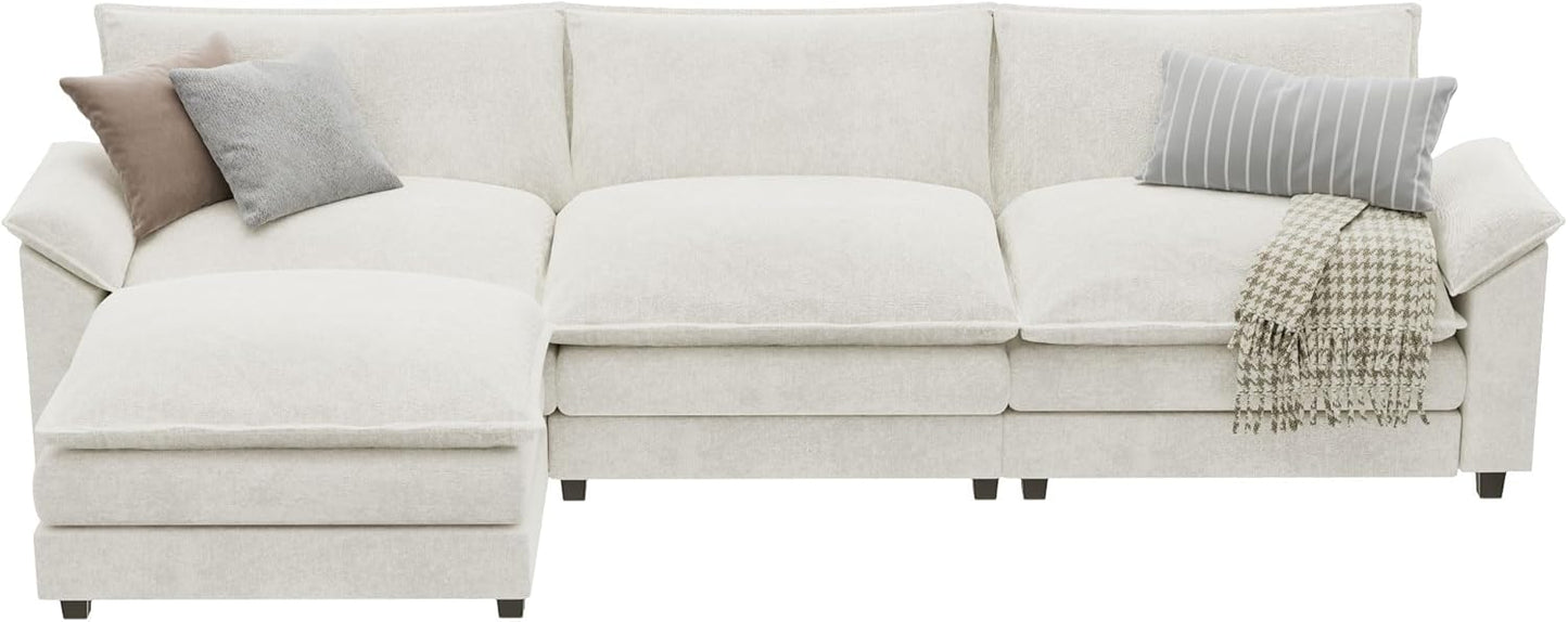 YESHOMY Sectional Modular Sofa L Shaped Chenille Fabric Couch with High Supportive & Soft Sponges and Removable Ottoman, Sleeper Comfy Upholstered Furniture for Living Room, White